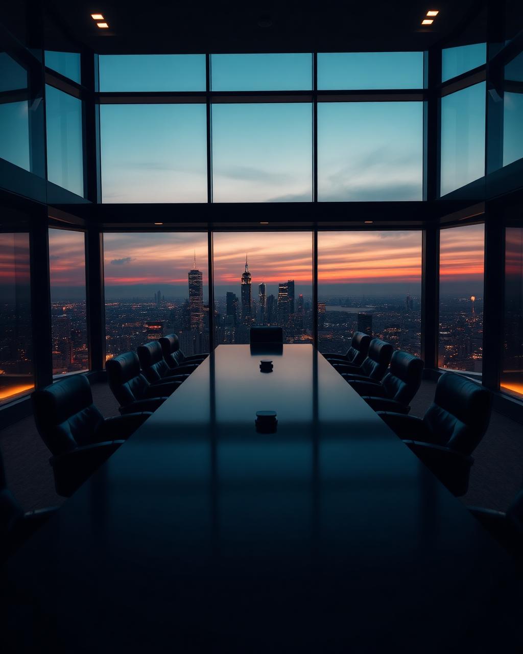 Sala de conselho executivo ao crepúsculo