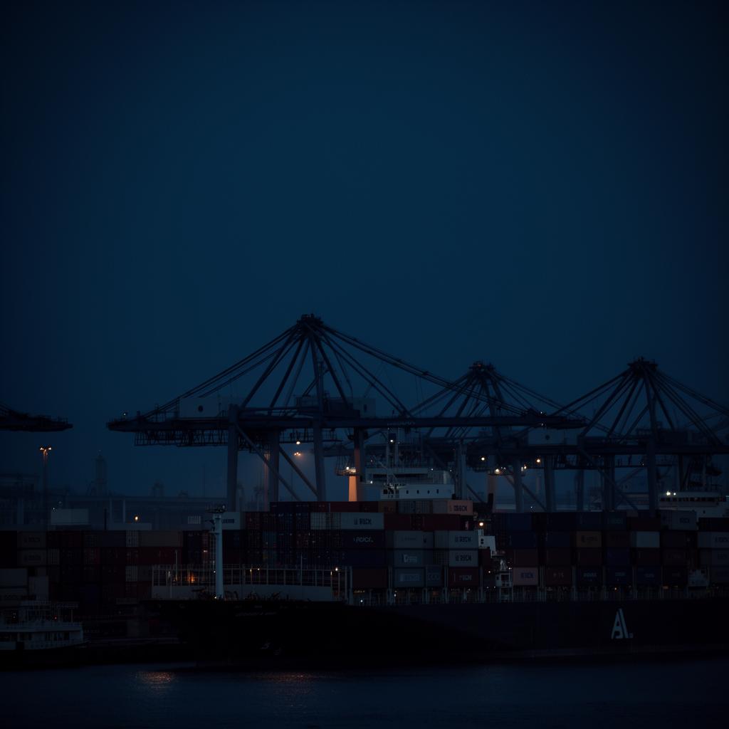 Porto industrial com gruas e contentores